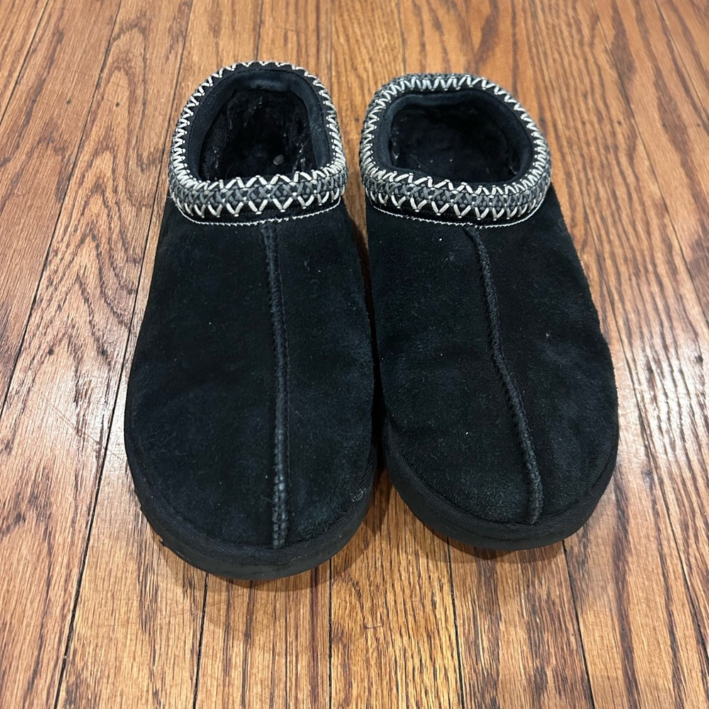 UGG Black Suede Cozy Slip-On Slippers with Contrast Trim